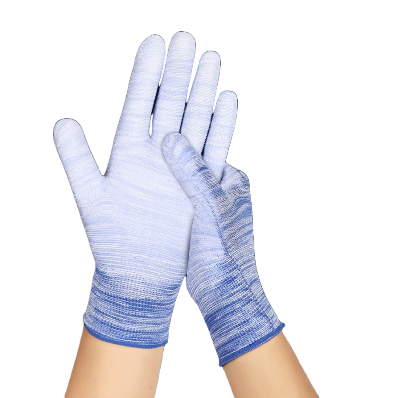 Thin stripe PU impregnated wear resistant breathable non-slip packaging electronics factory work protective gloves