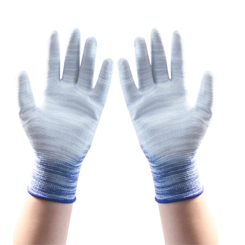 Thin stripe PU impregnated wear resistant breathable non-slip packaging electronics factory work protective gloves