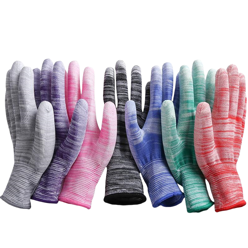 Thin stripe PU impregnated wear resistant breathable non-slip packaging electronics factory work protective gloves