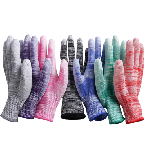 Thin stripe PU impregnated wear resistant breathable non-slip packaging electronics factory work protective gloves