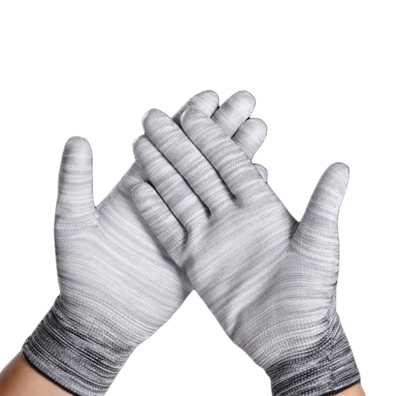 Thin stripe PU impregnated wear resistant breathable non-slip packaging electronics factory work protective gloves