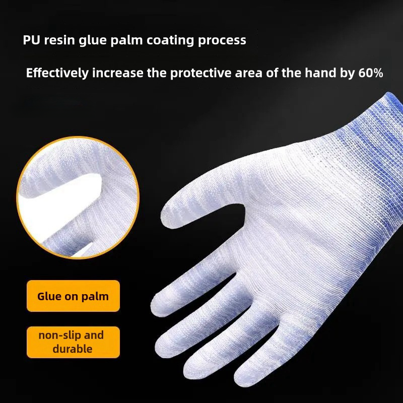 Thin stripe PU impregnated wear resistant breathable non-slip packaging electronics factory work protective gloves