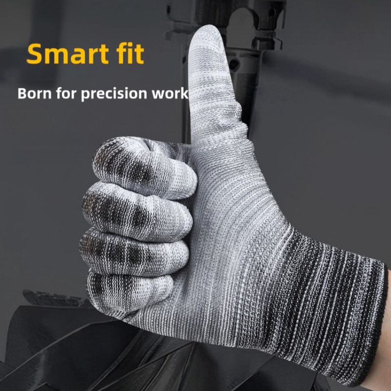 Thin stripe PU impregnated wear resistant breathable non-slip packaging electronics factory work protective gloves