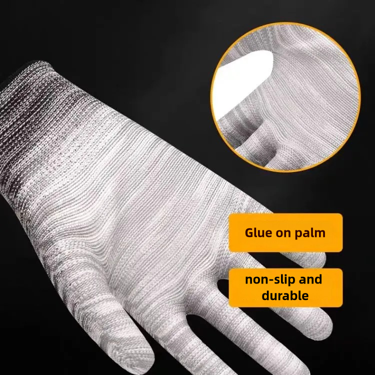 Thin stripe PU impregnated wear resistant breathable non-slip packaging electronics factory work protective gloves