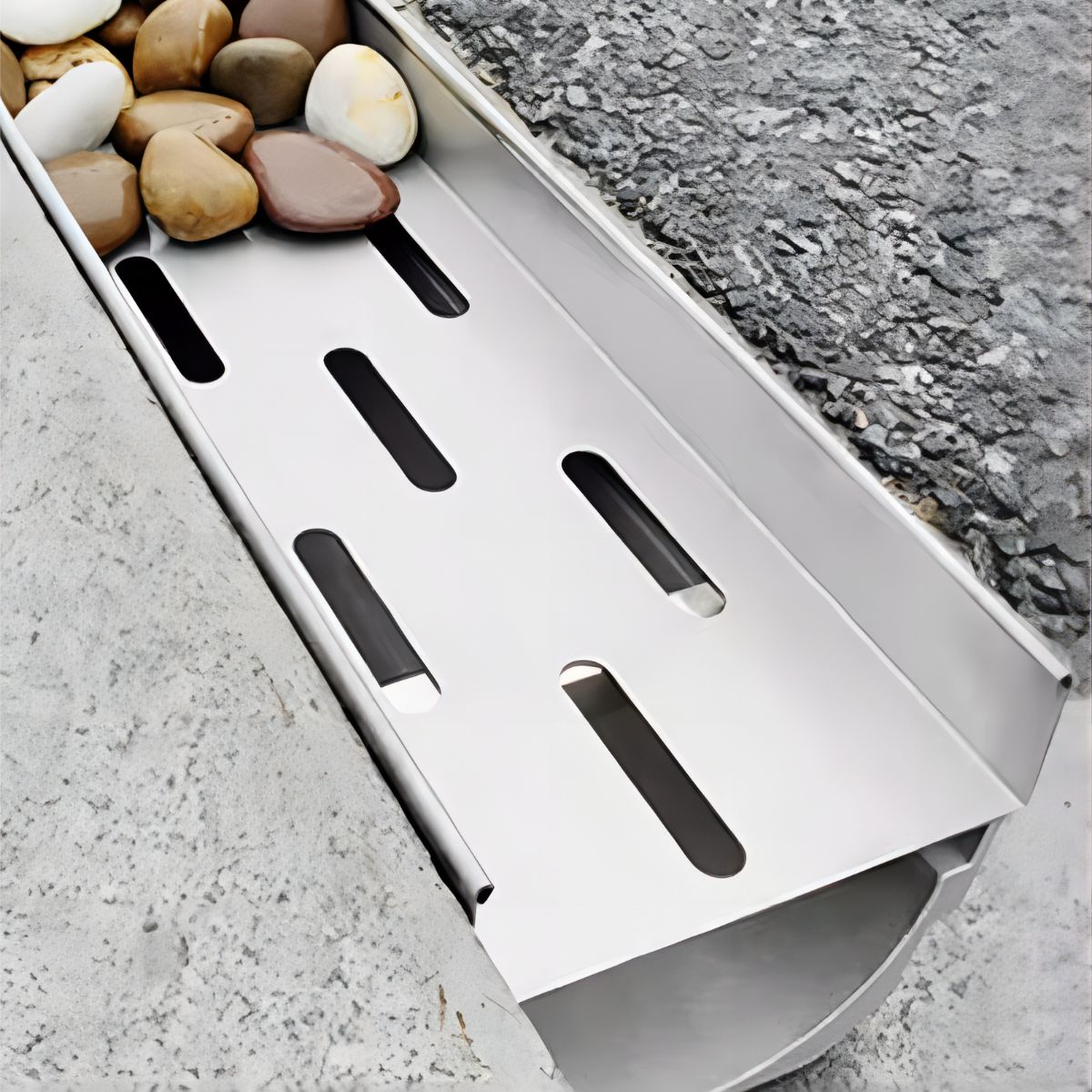 Garden goose soft stone drain sink Garden resin gutter U-shaped groove Stainless steel linear cover plate