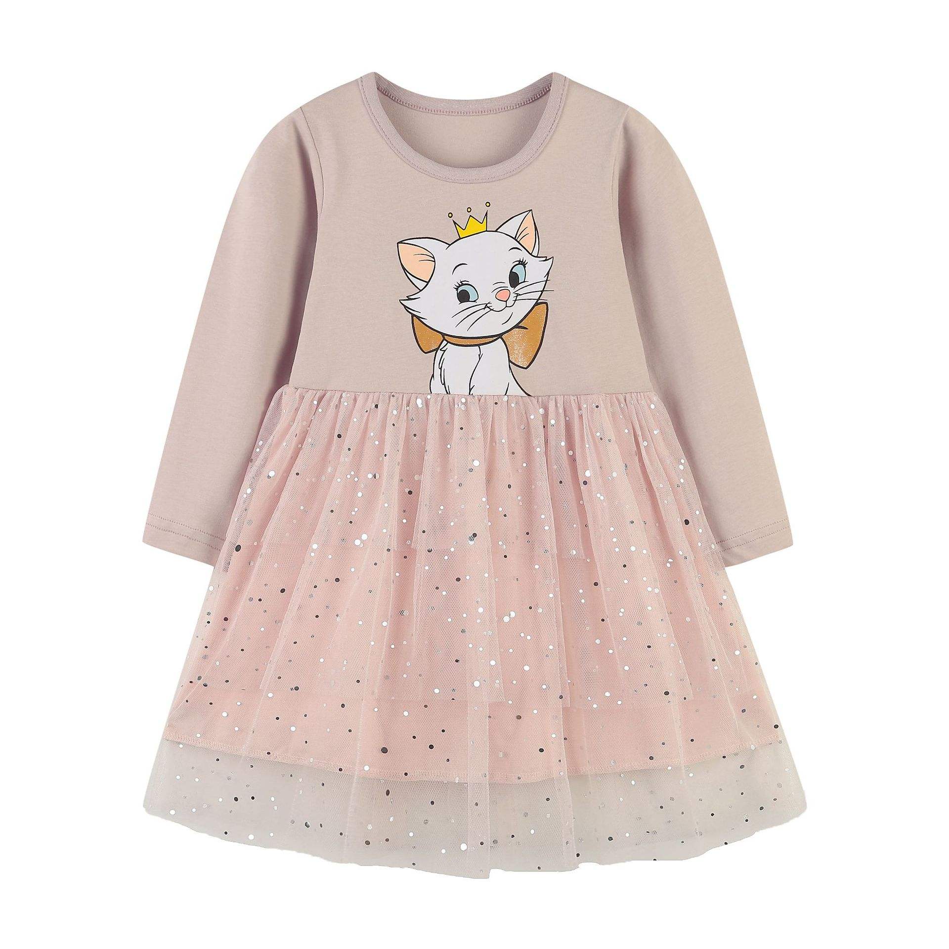 New Arrival Girl Dress European and American Style Cartoon Crewneck Mesh Princess Lace Dress Long Sleeve Christmas Dress