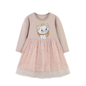 New Arrival Girl Dress European and American Style Cartoon Crewneck Mesh Princess Lace Dress Long Sleeve Christmas Dress