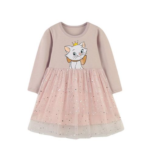 New Arrival Girl Dress European and American Style Cartoon Crewneck Mesh Princess Lace Dress Long Sleeve Christmas Dress