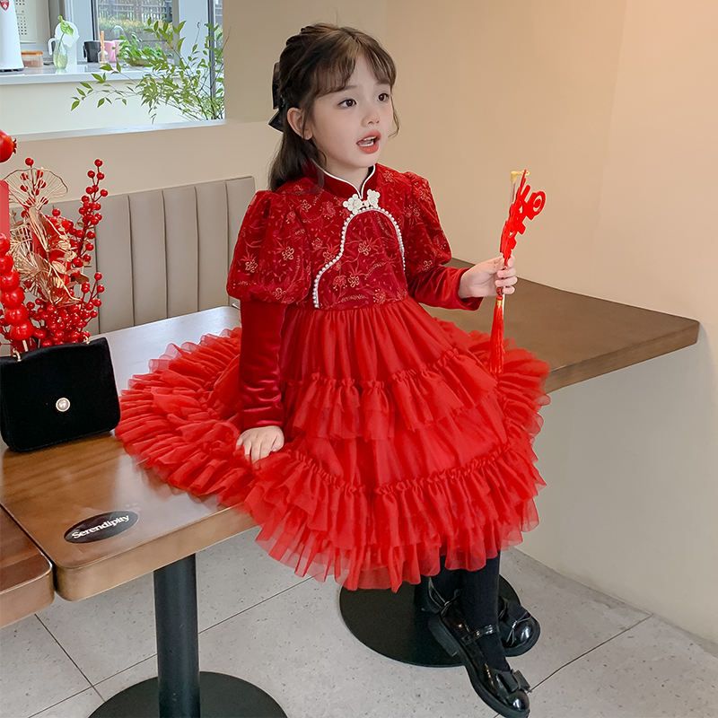 Girls dress summer new little girl red princess skirt children dress