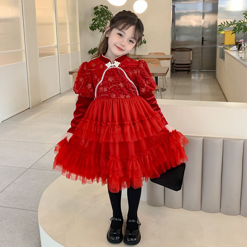 Girls dress summer new little girl red princess skirt children dress