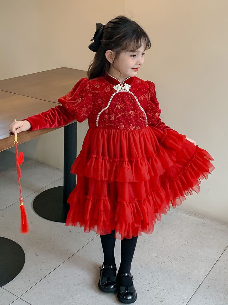 Girls dress summer new little girl red princess skirt children dress