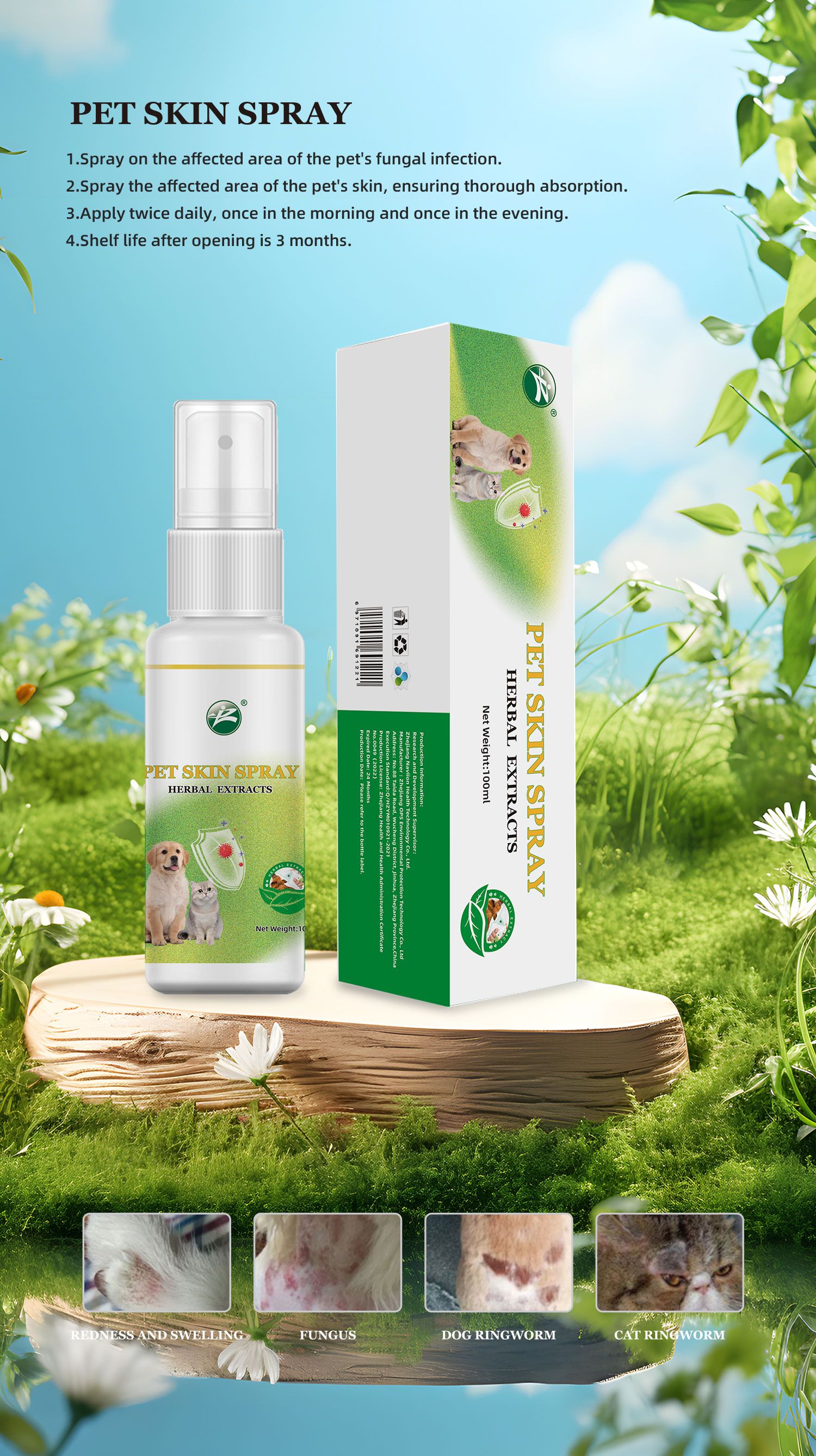 Gentle Skin Savior 100ml Herbal Pet Fungus Spray for Skin Problems