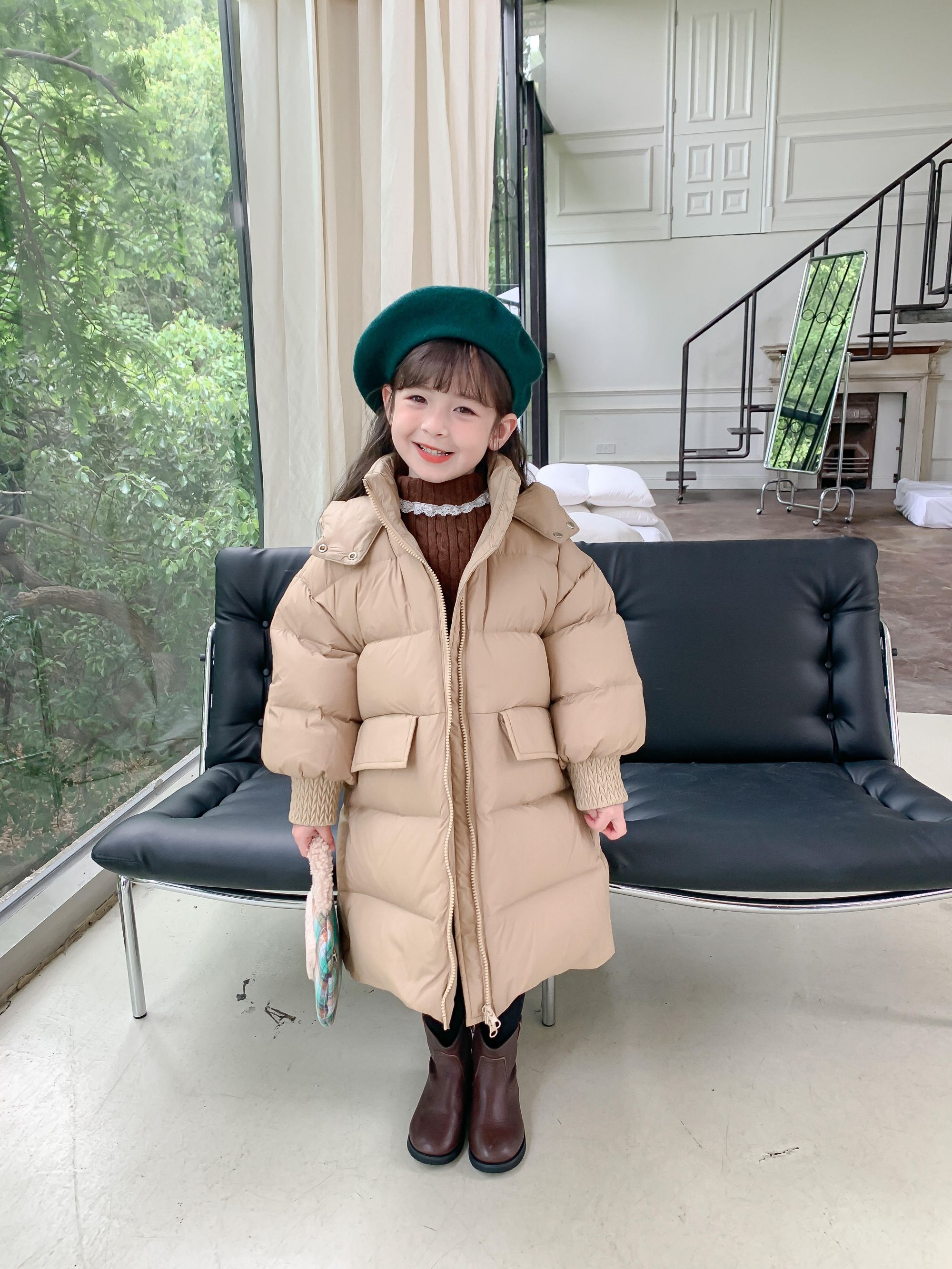 High quality girl baby puffer jacket hooded down padded kids winter coat