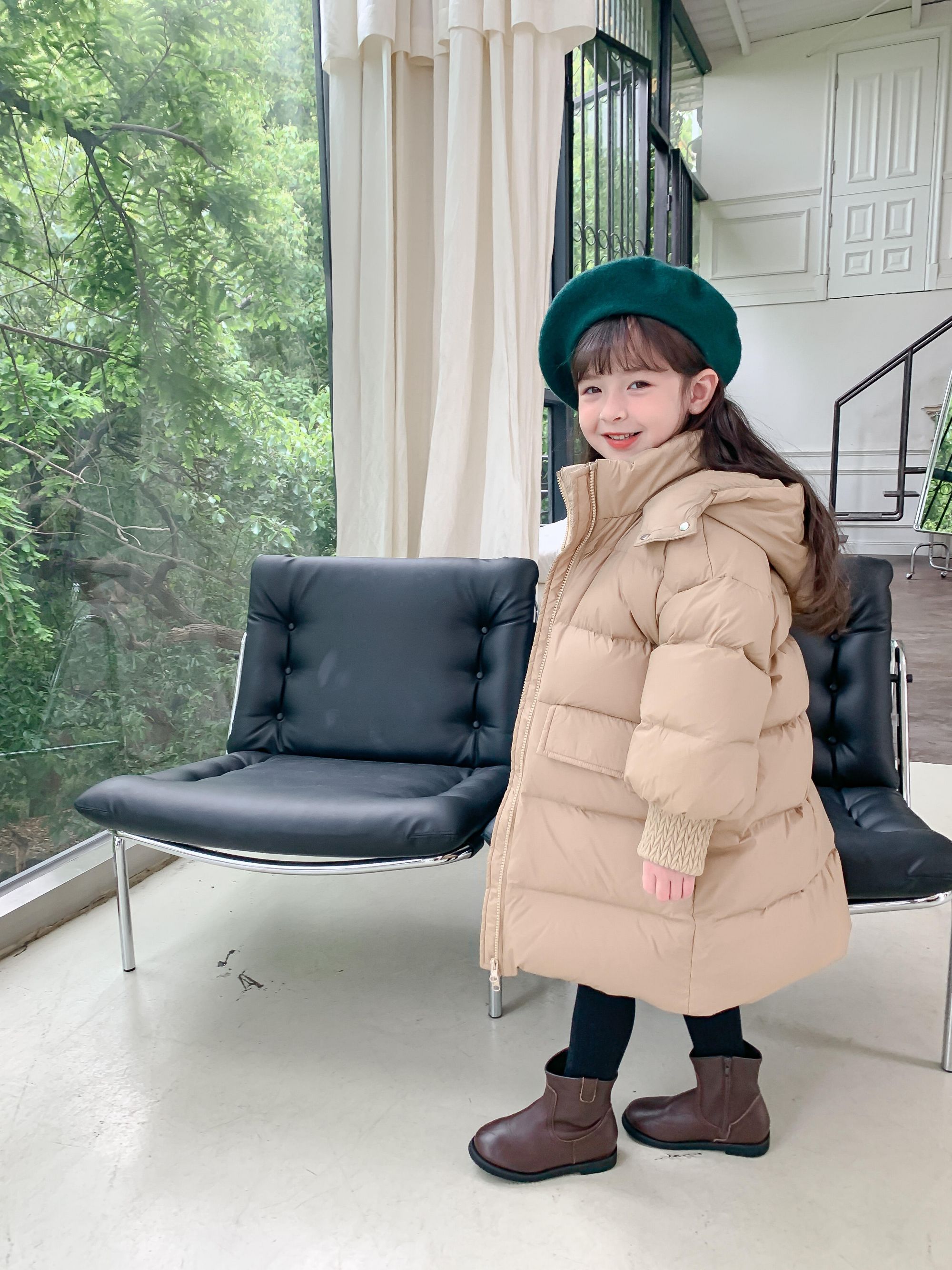 High quality girl baby puffer jacket hooded down padded kids winter coat