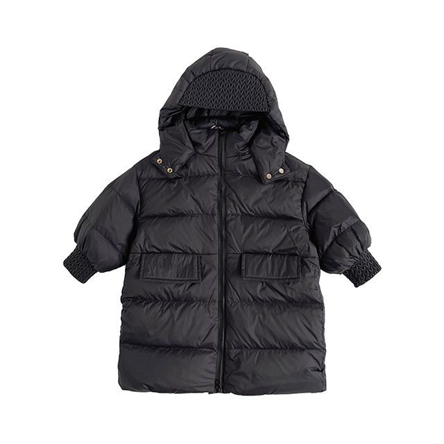 Wholesale warm solid color long jacket wear hooded kids winter down coat