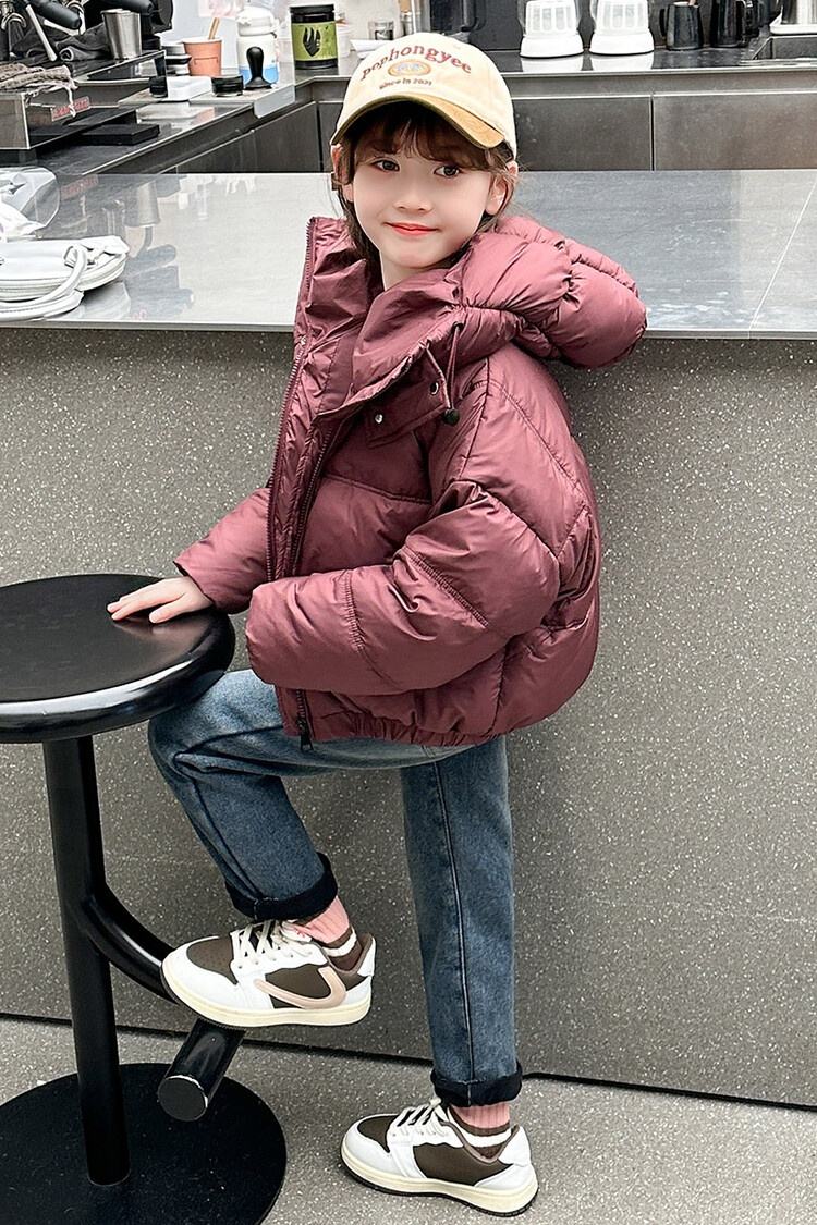 White goose down girls down jacket Long sleeve fashion Coat Middle and young children's winter overcoat Solid Down Jacket