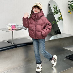 White goose down girls down jacket Long sleeve fashion Coat Middle and young children's winter overcoat Solid Down Jacket