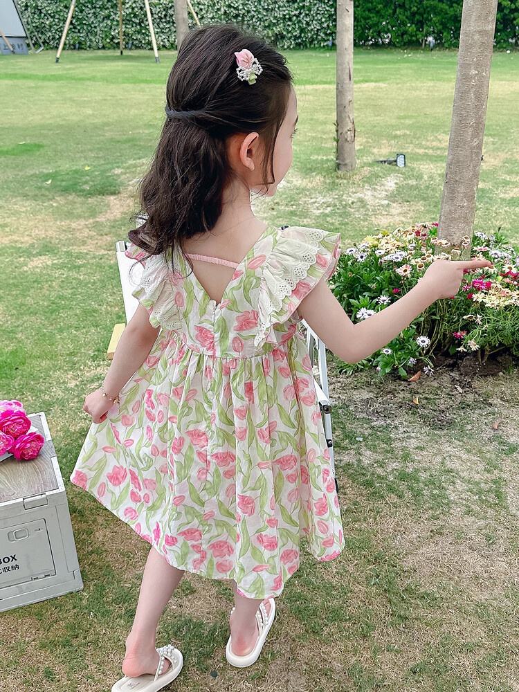 Summer Girls High Quality Floral Dress Custom Children Clothing Wholesale O-neck Collar Sleeveless Floral Dress