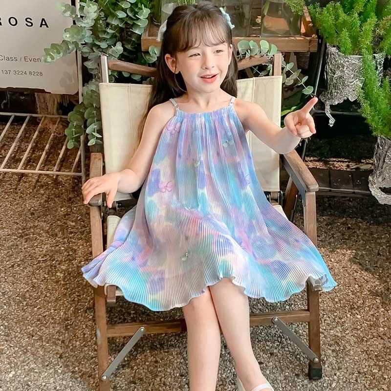 Summer Girls High Quality Solid Dress Custom Children Tassels Clothing Wholesale Sleeveless Blue Dress