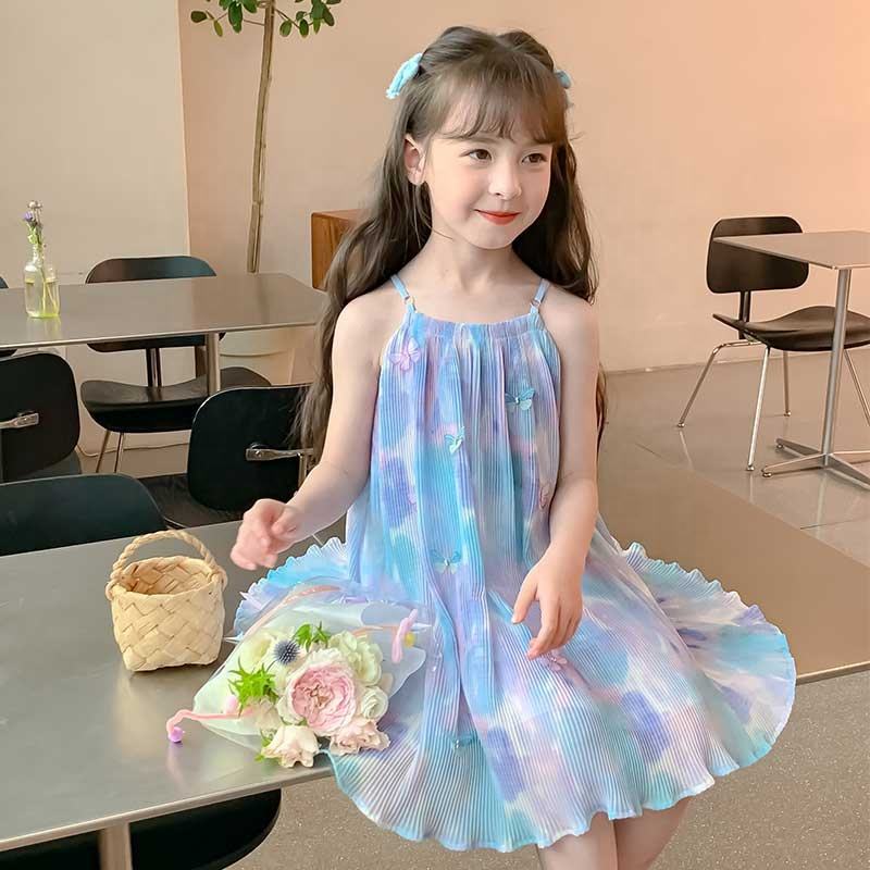 Summer Girls High Quality Solid Dress Custom Children Tassels Clothing Wholesale Sleeveless Blue Dress