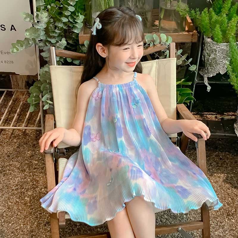 Summer Girls High Quality Solid Dress Custom Children Tassels Clothing Wholesale Sleeveless Blue Dress