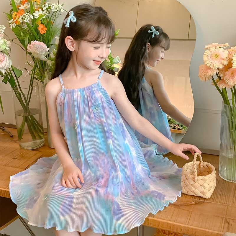 Summer Girls High Quality Solid Dress Custom Children Tassels Clothing Wholesale Sleeveless Blue Dress