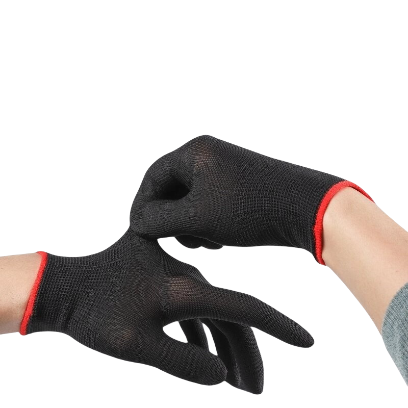 Black polyester thin precision knitting labor protection anti-slip breathable work dust-free work protective gloves