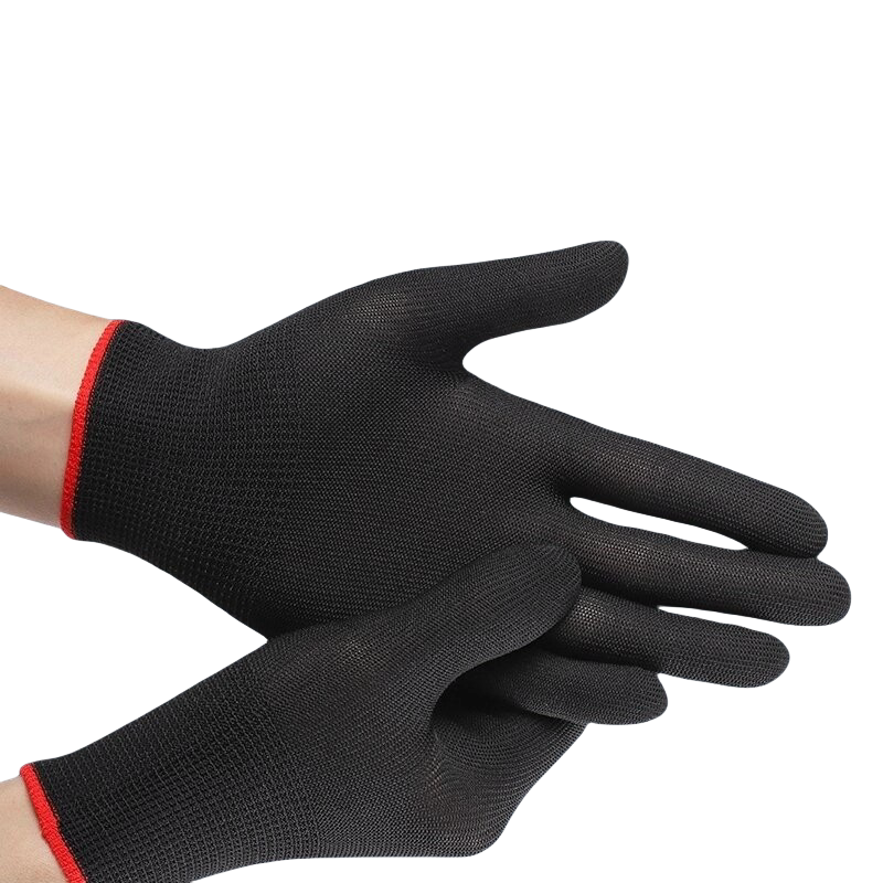 Black polyester thin precision knitting labor protection anti-slip breathable work dust-free work protective gloves