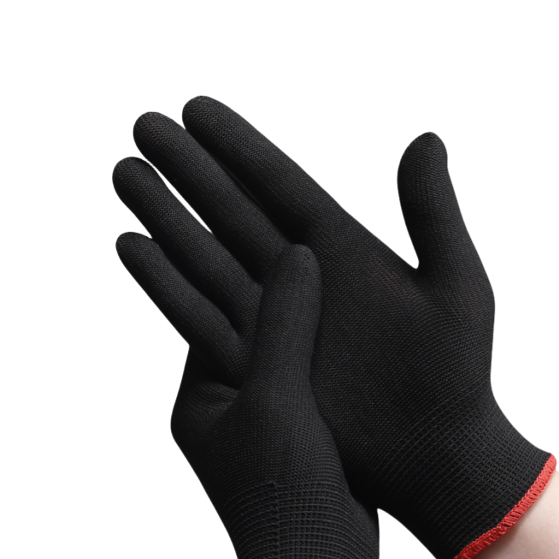 Black polyester thin precision knitting labor protection anti-slip breathable work dust-free work protective gloves