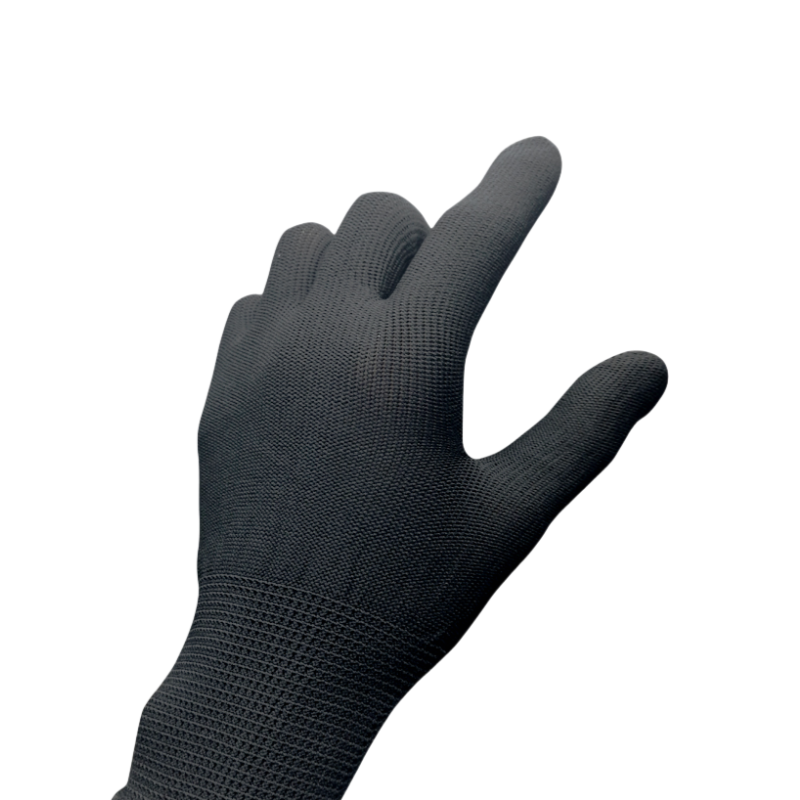 Black polyester thin precision knitting labor protection anti-slip breathable work dust-free work protective gloves