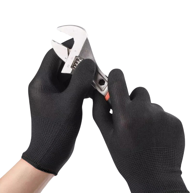 Black polyester thin precision knitting labor protection anti-slip breathable work dust-free work protective gloves