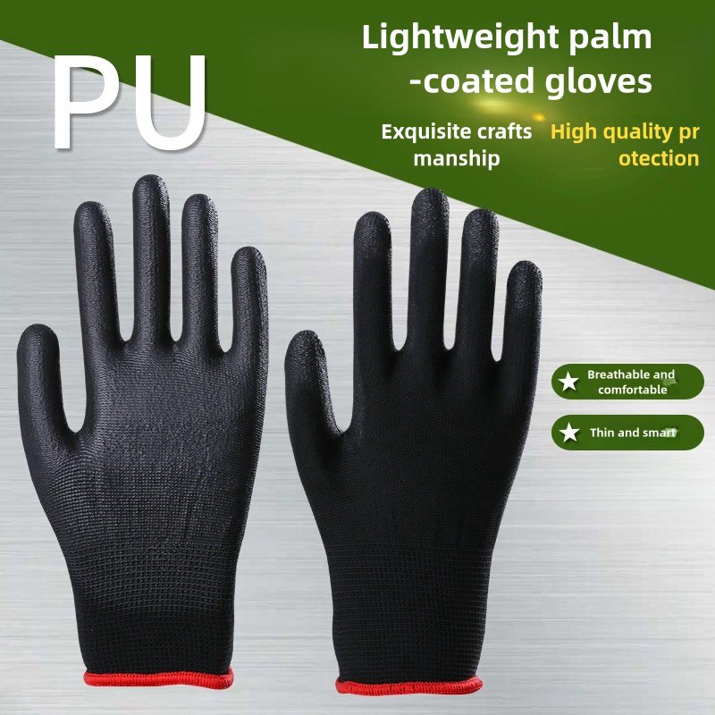 Thin gloves PU coated palm impregnated rubber electrician work anti-slip breathable labor protection wear protective gloves