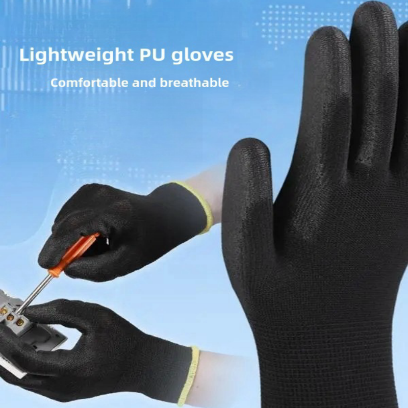 Thin gloves PU coated palm impregnated rubber electrician work anti-slip breathable labor protection wear protective gloves