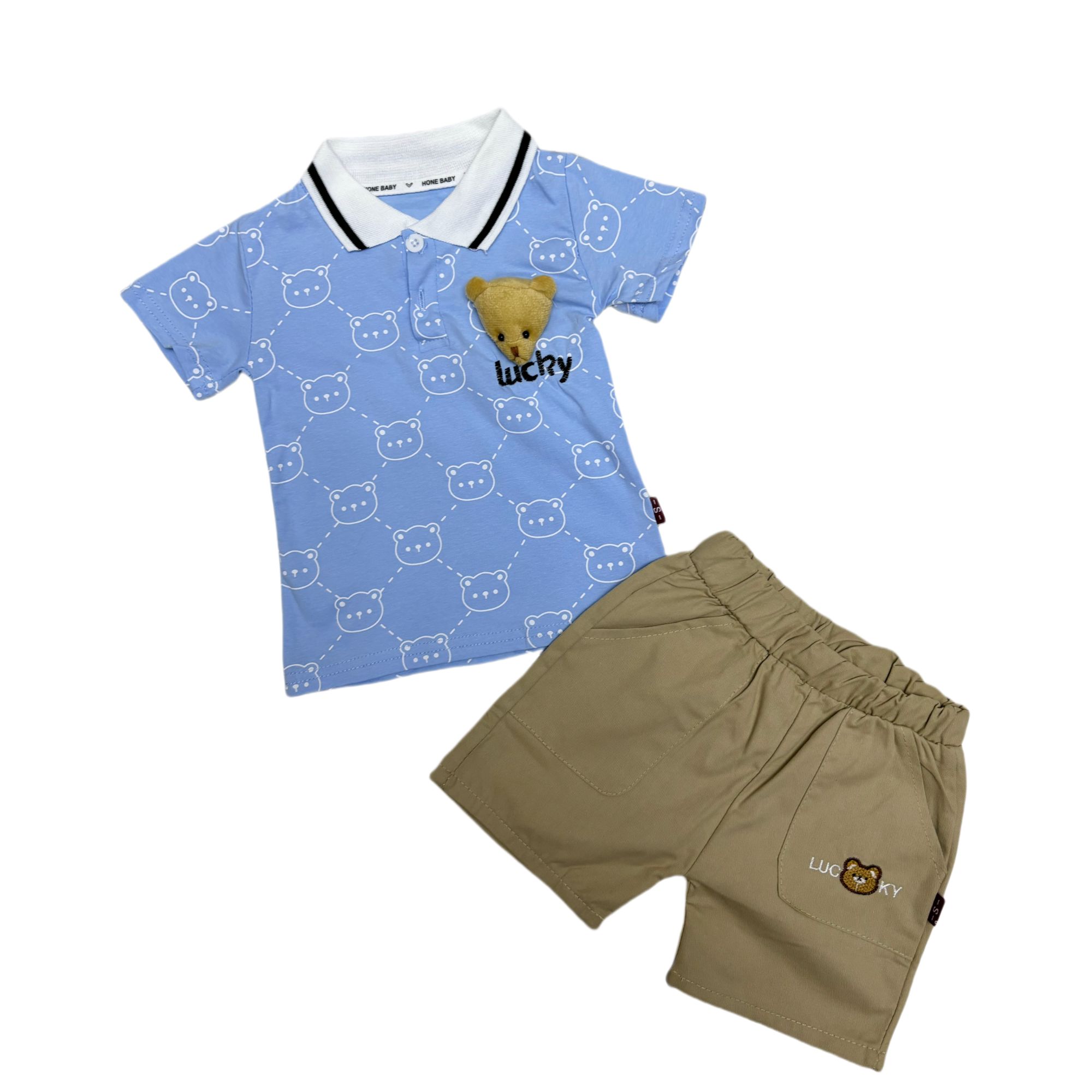 Casual Two-Piece Set for Toddler Boys Summer Short Sleeve Shirt and Shorts with Small Animal Print