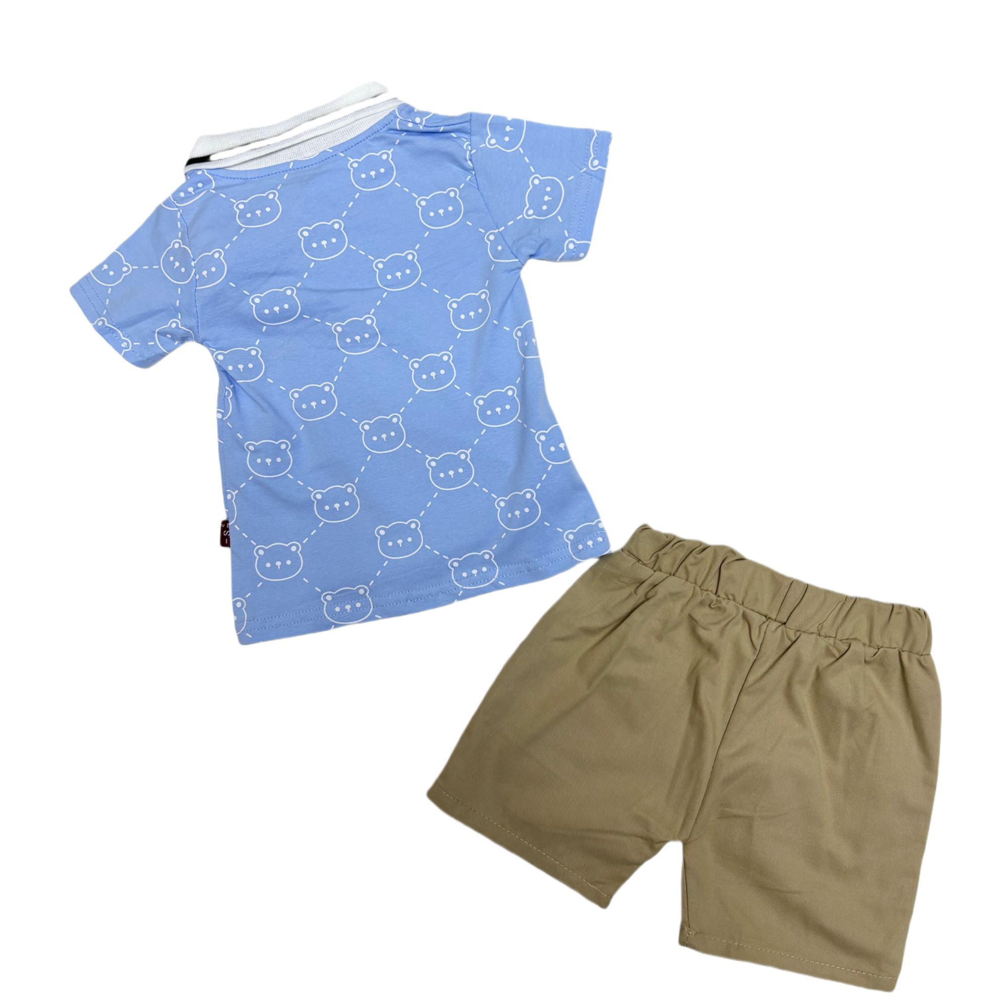 Casual Two-Piece Set for Toddler Boys Summer Short Sleeve Shirt and Shorts with Small Animal Print