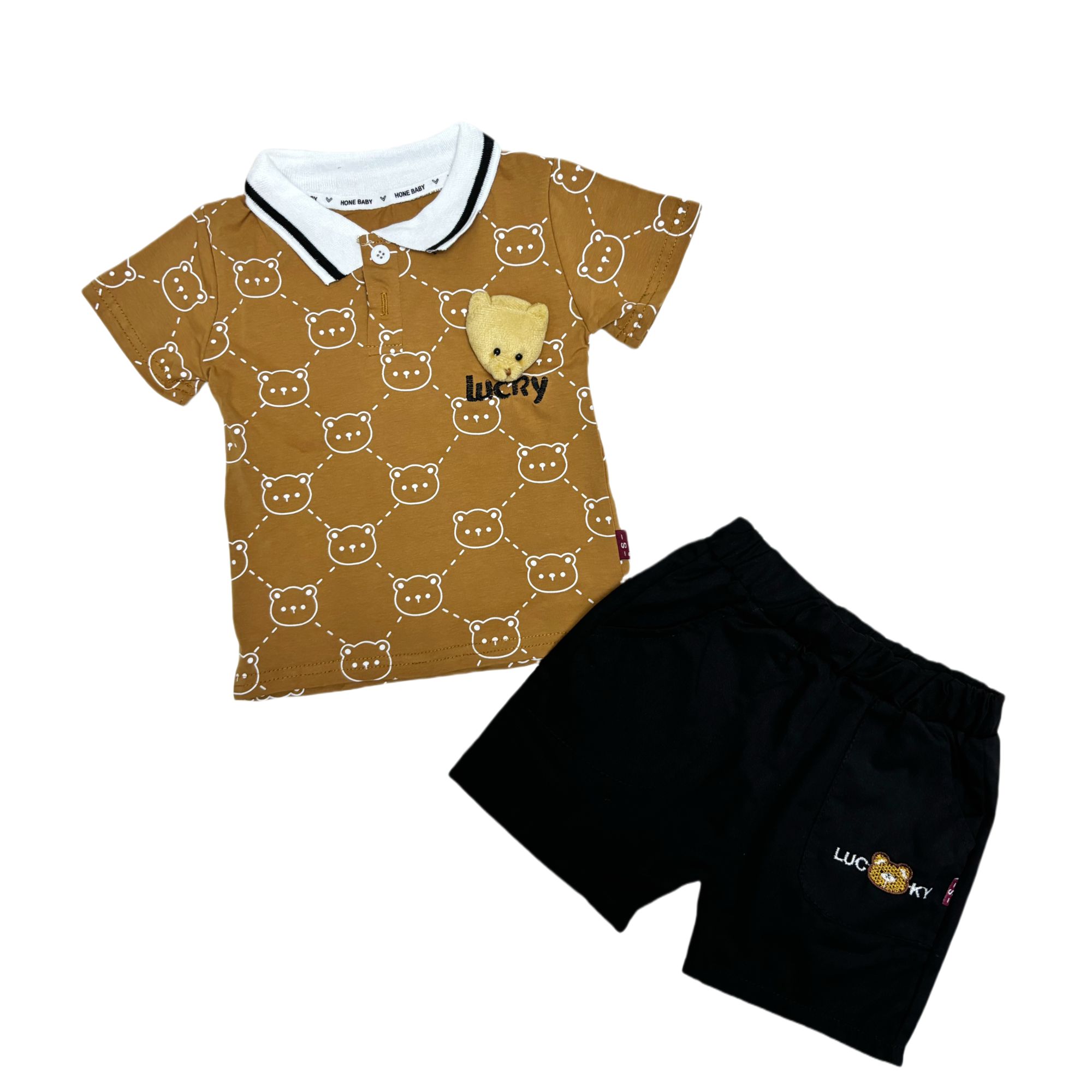 Casual Two-Piece Set for Toddler Boys Summer Short Sleeve Shirt and Shorts with Small Animal Print