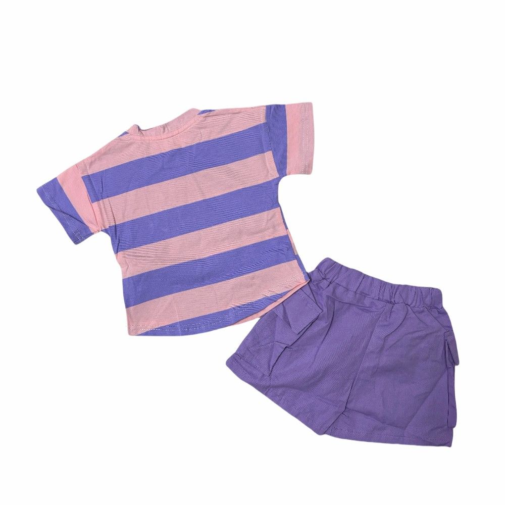 Wholesale 3-Piece Casual Summer Toddler Girls Clothing Sets Baby Girl Outdooralbe Clothing with Striped Top & Shorts