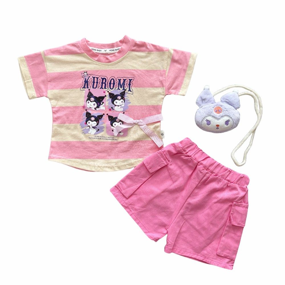 Wholesale 3-Piece Casual Summer Toddler Girls Clothing Sets Baby Girl Outdooralbe Clothing with Striped Top & Shorts