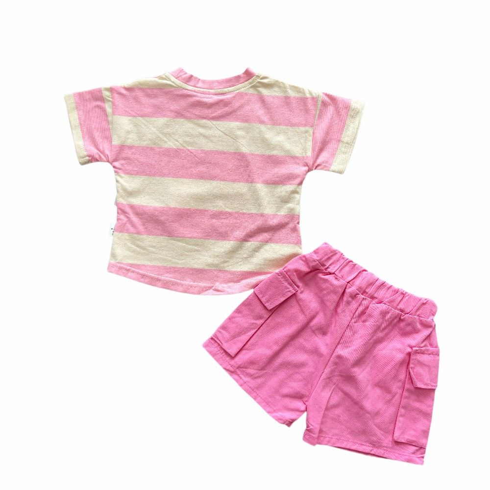 Wholesale 3-Piece Casual Summer Toddler Girls Clothing Sets Baby Girl Outdooralbe Clothing with Striped Top & Shorts