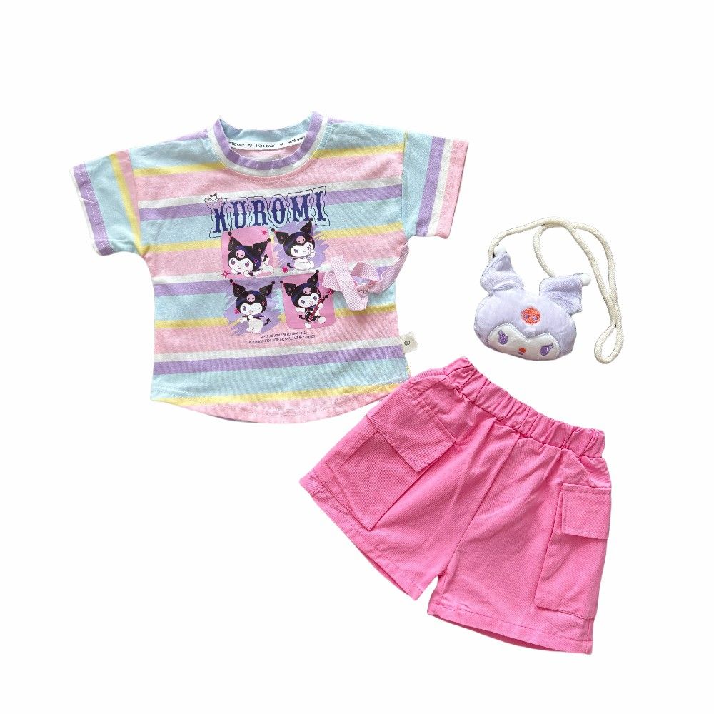 Wholesale 3-Piece Casual Summer Toddler Girls Clothing Sets Baby Girl Outdooralbe Clothing with Striped Top & Shorts