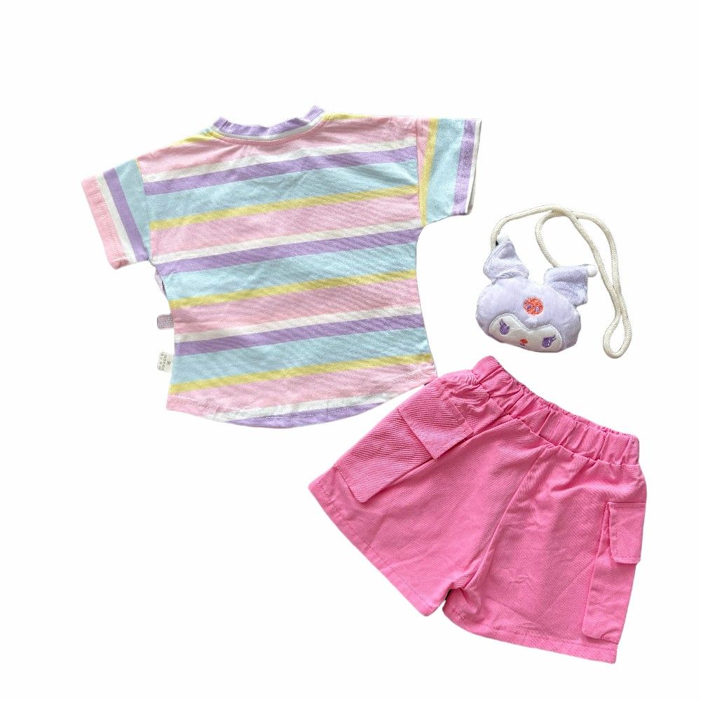 Wholesale 3-Piece Casual Summer Toddler Girls Clothing Sets Baby Girl Outdooralbe Clothing with Striped Top & Shorts