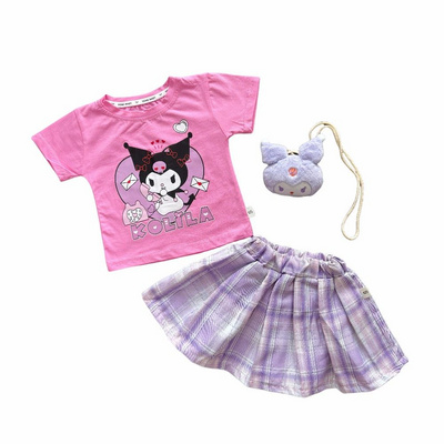 wholesale Fashion Casual Style T Shirt skirt Set for Girls Toddlers Summer Cute Short Sleeve Outfits with cartoon Pattern 2pcs