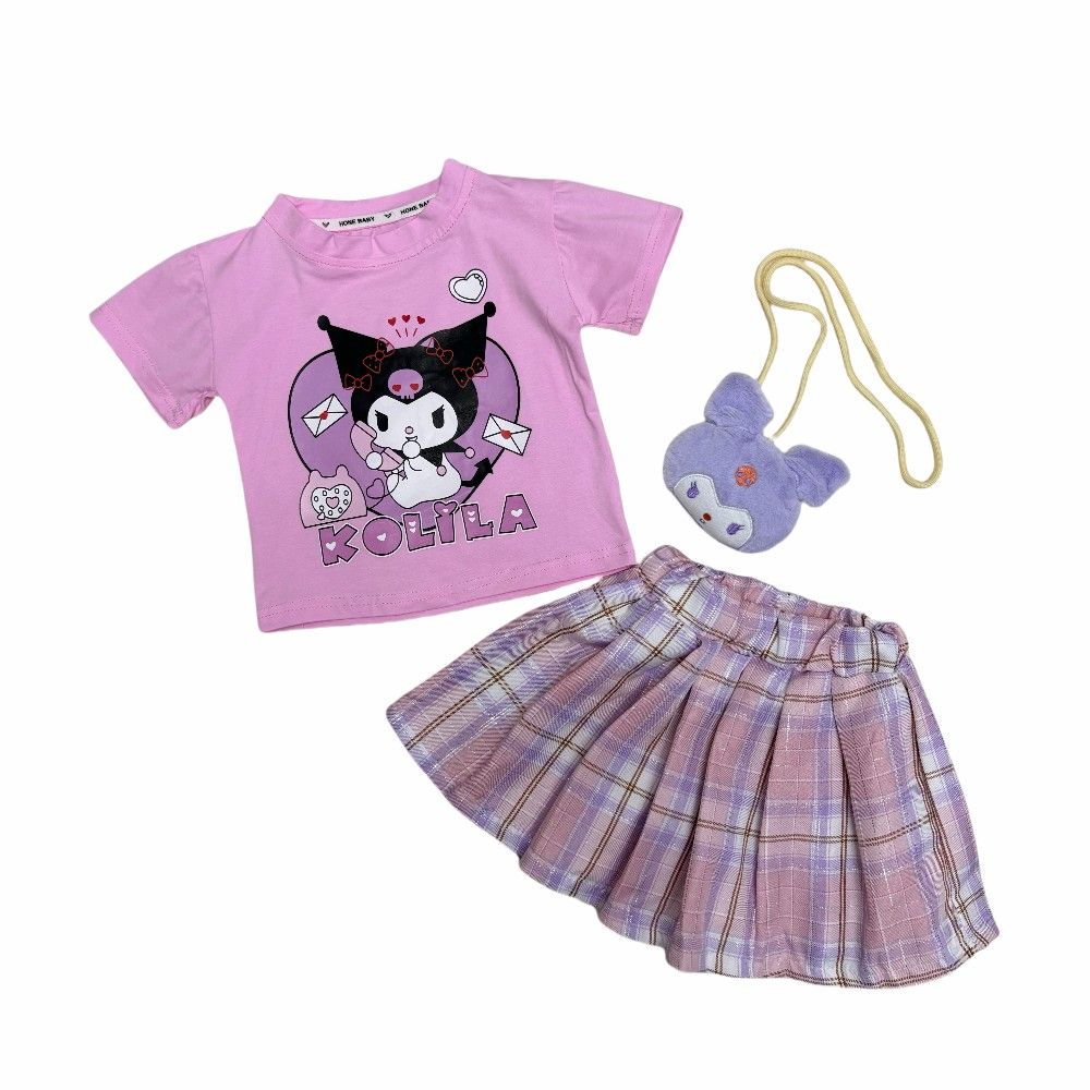 wholesale Fashion Casual Style T Shirt skirt Set for Girls Toddlers Summer Cute Short Sleeve Outfits with cartoon Pattern 2pcs