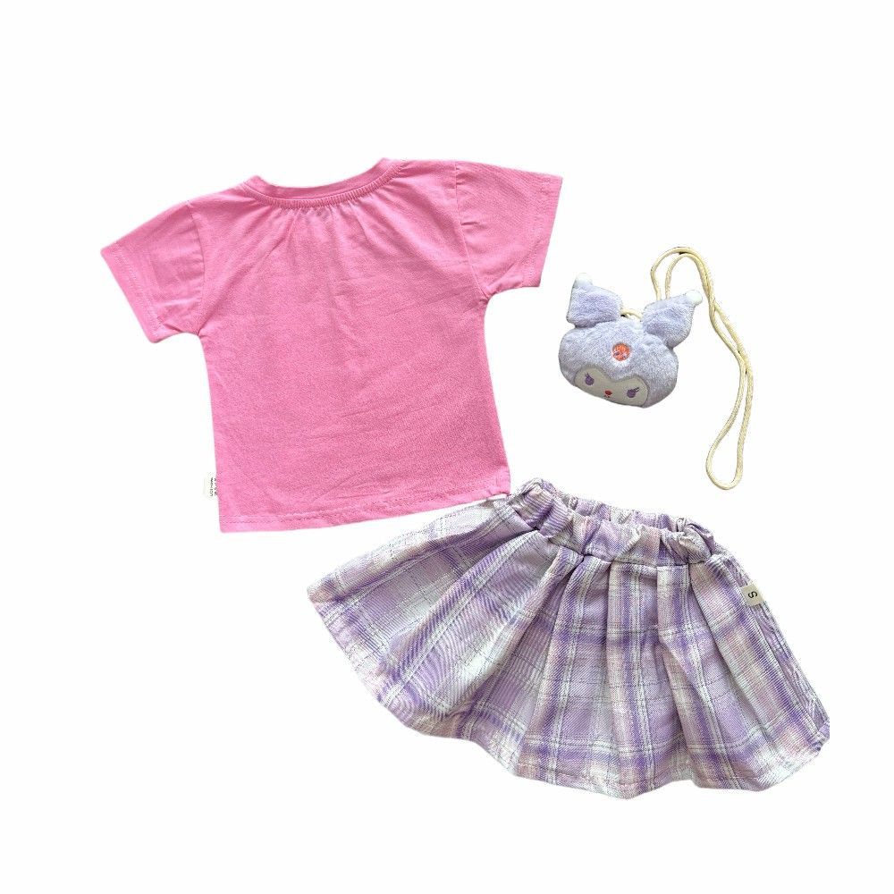 wholesale Fashion Casual Style T Shirt skirt Set for Girls Toddlers Summer Cute Short Sleeve Outfits with cartoon Pattern 2pcs