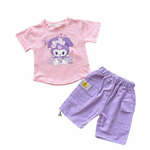 wholesale Fashion Casual Style T Shirt shorts Set for Girls Toddlers Summer Cute Short Sleeve Outfits with cartoon Pattern 2pcs