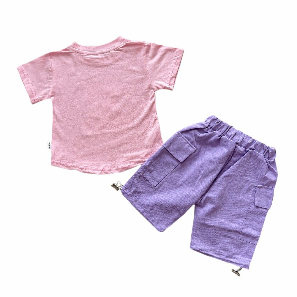 wholesale Fashion Casual Style T Shirt shorts Set for Girls Toddlers Summer Cute Short Sleeve Outfits with cartoon Pattern 2pcs