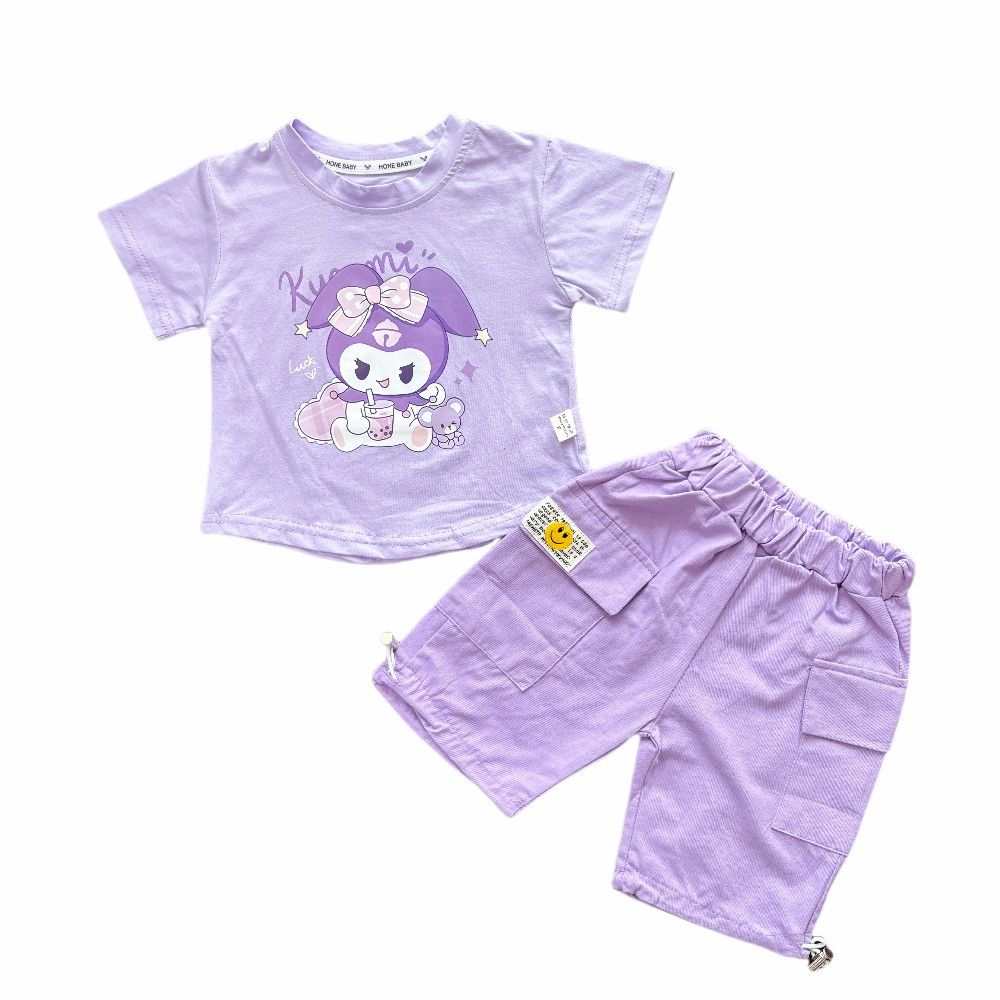 wholesale Fashion Casual Style T Shirt shorts Set for Girls Toddlers Summer Cute Short Sleeve Outfits with cartoon Pattern 2pcs