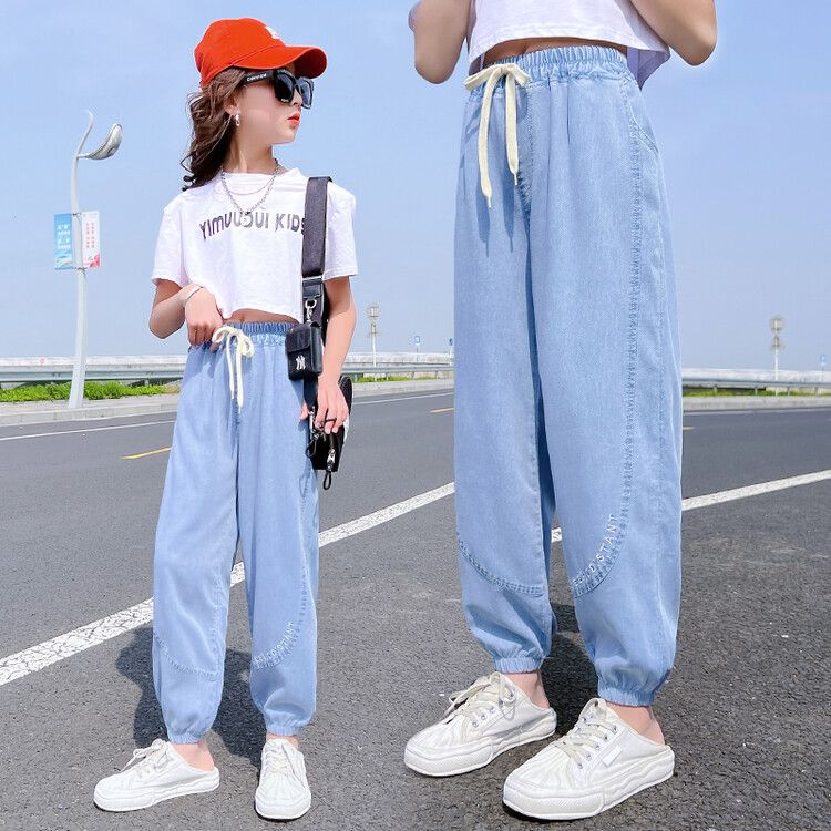 Girls' Jeans with Adjustable Waist - Comfortable Fit, Cool and Lightweight Summer Denim Pants for Kids