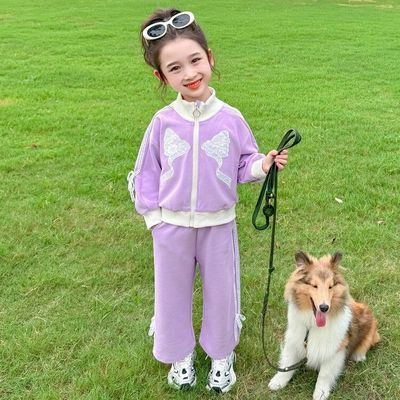 Girls' Fashionable Tracksuit Set - Cute and Comfortable Two-Piece Outfit withJacket and Pants