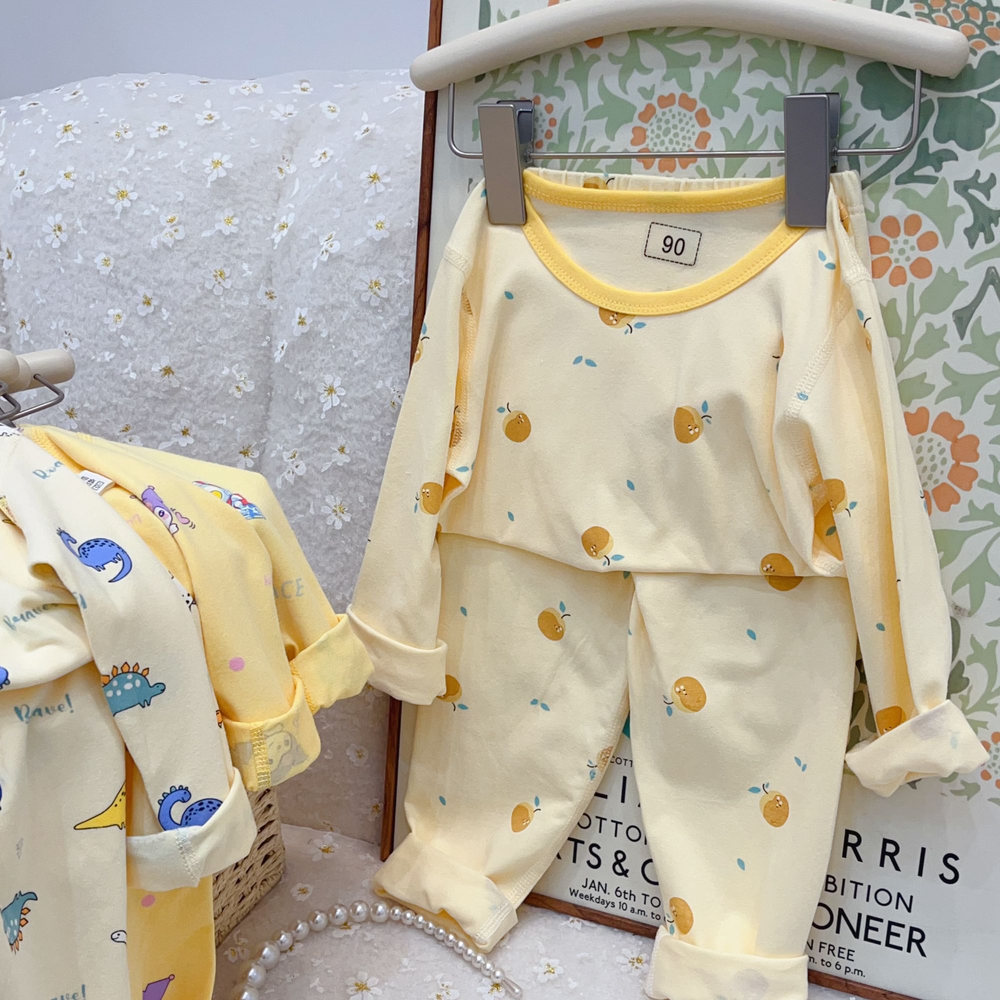 Children's fashion casual suit Boys girls home wear two-piece set flower print cute cartoon print